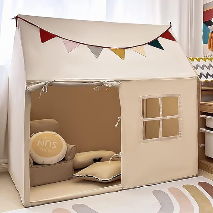 Kids Tent Indoor Playhouse, Kids Play Tent Large Kid Playhouse Toys Toddler Tent Play House with Pennant Banners, Kid Toys for Boy Girl Birthday House Gift