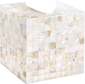 PEMAR Handcrafted Wooden Tissue Box Cover for Small Cube Tissue Boxes Only (Max Inner Size 4.7”) – Mother of Pearl Inlay Decorative Tissue Holder for Bathroom, Living Room & Office (White Sand)
