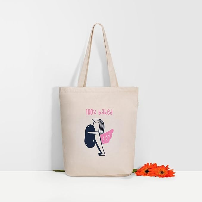 Ecoright Tote Bag for Women with Zipper, Small Tote Bag, Canvas Bag, Reusable Cotton Bag for Beach, Grocery, School & Work