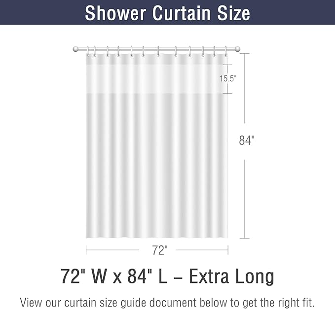 Gibelle Extra Long Shower Curtain 72 x 84, Waffle Weave Fabric Shower Curtain with Mesh Top Window and Hooks Set, Hotel Style Bathroom Design, Black