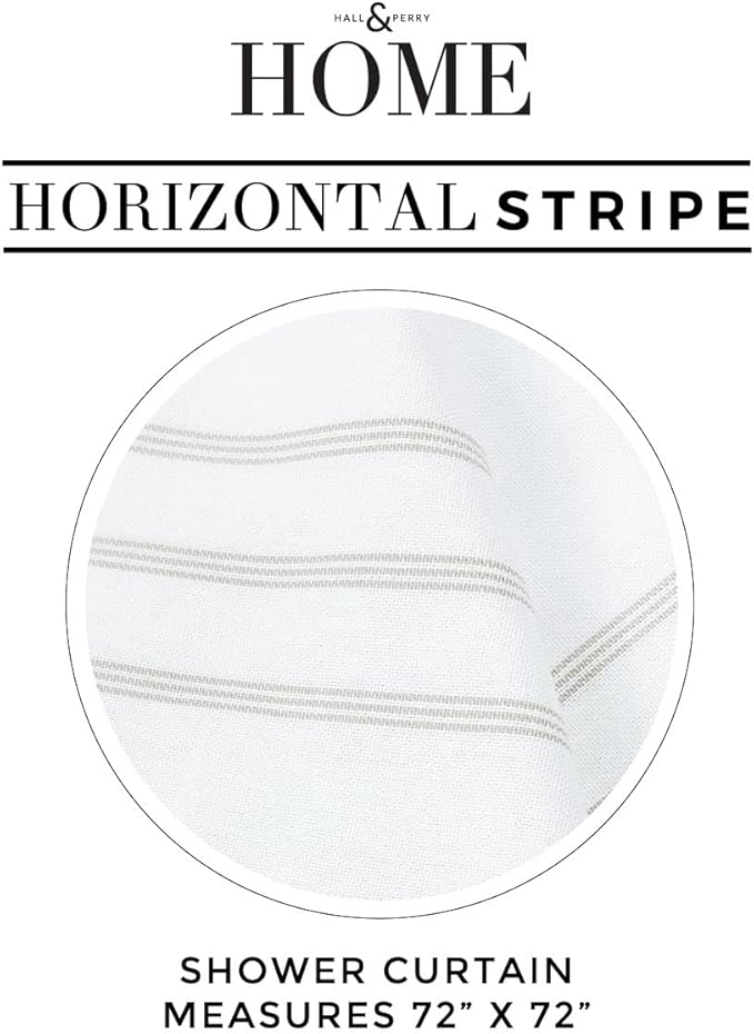 HALL & PERRY Modern Farmhouse Tassel Shower Curtain 100% Cotton Striped Fabric Shower Curtain with Tassels for Bathroom Décor (Taupe, 72"x72")