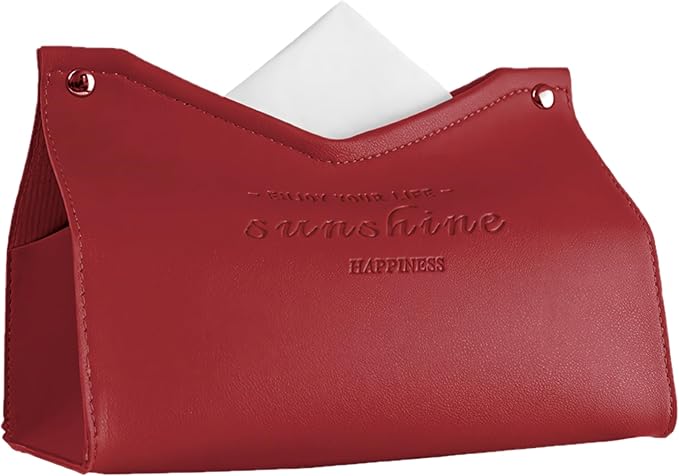 Beleda PU Leather Tissue Box Cover Rectangle Car Living Room Bedroom Kitchen Home Office Desktop Cute Tissue Box Decoration Modern Minimalist Nordic Napkin Holder Medium Tissue Organizer Box (Red)