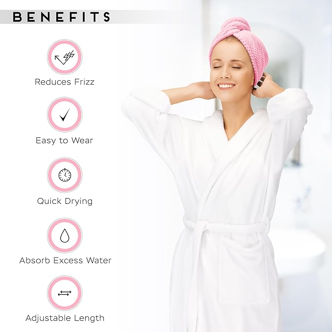 SimpleField 2 Pack Microfiber Hair Towel Wrap for Women, Anti Frizz Quick Drying Hair Turban for All Hair Style, Absorbent and Lightweight (Pink)