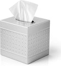 Handmade Metal Tissue Box Cover Square – 5x5x5.25 Inch - Elegant Pewter Tissue Holder – Modern Tissue Cover Box Adds Sleek Style to Bathroom, Bedroom & Office Décor