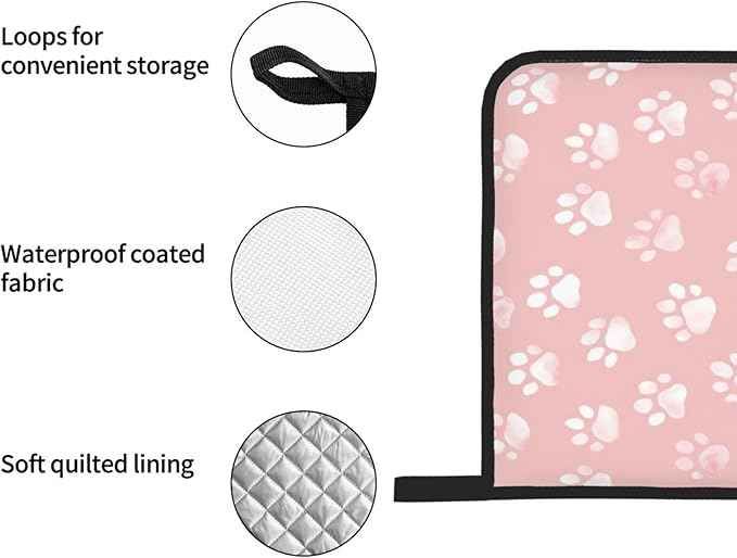 Oven Mitts and Pot Holders Sets of 4 Pastel Pink Dog Paw Pattern Kitchen Potholder Gloves Heat Resistant Non-Slip for Chef Baking Cooking Grilling BBQ Mittens
