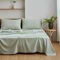 Simple&Opulence Belgian Linen Sheet Set Solid Color - 4 Pieces (1 Flat Sheet, 1 Fitted Sheet & 2 Pillowcases) Natural Flax Cotton Blend Soft Breathable Farmhouse Bedding - Full Size, Mint Green