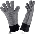 Comsmart BBQ Gloves, Heat Resistant Silicone Grilling Gloves, Long Waterproof BBQ Kitchen Oven Mitts with Inner Cotton Layer for Barbecue, Cooking, Baking, Smoker-Grey