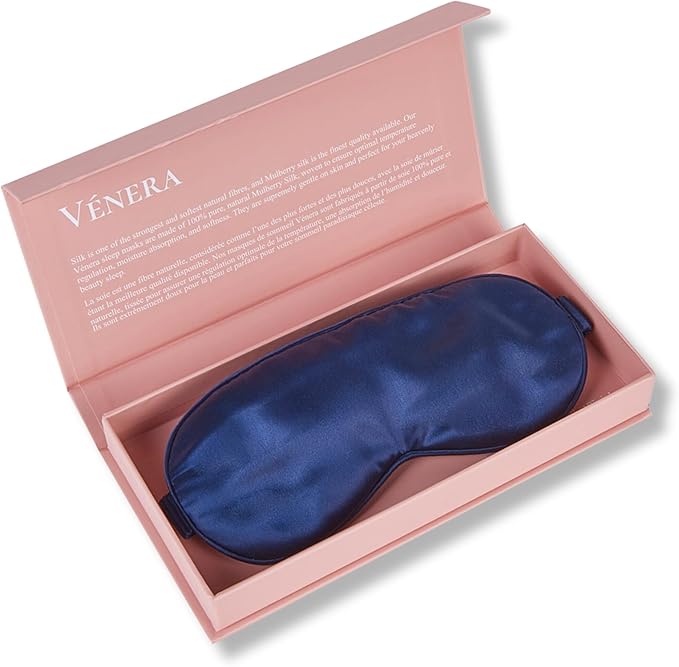 Vénera Silk Sleep Mask - 100% Pure 22 Momme Mulberry Silk Eye Sleeping Mask for Women and Men - Blackout Eye Mask for Sleeping (Navy Blue)