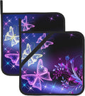 2-Pack Dreamy Butterflies Potholders Kit Trivets Black Kitchen Pot Holders Set Heat Resistant Quilted Large Coasters Hot Pads for Everyday Cooking Baking, 8 x 8 Inch (Colorful)