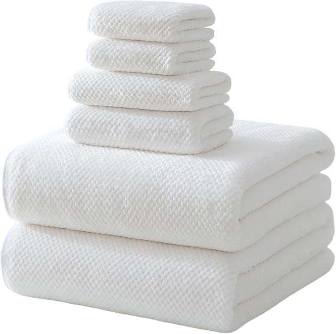 Akzpe 40x80 Inches Bath Sheets Towels for Adults Oversized Bath Towels Extra Large Luxury Super Soft Absorbent Quick Dry Microfiber (White,6PCS)