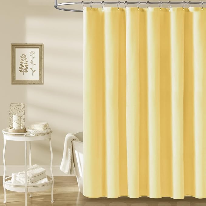 BTTN Fabric Shower Curtain, Linen Textured Heavy Duty Polyester Cloth Shower Curtain Set with Plastic Hooks, Yellow, 72" W x 84" L (Pack of 1)