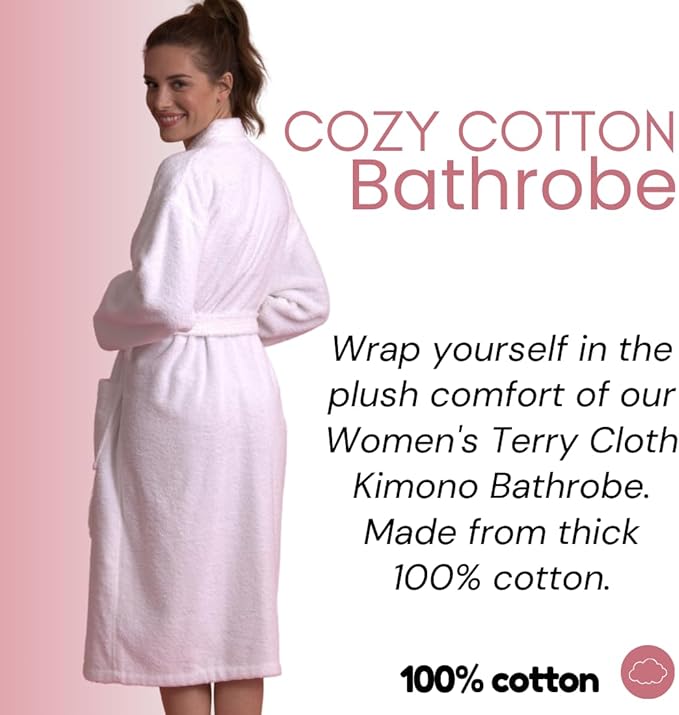 Soft Touch Linen - Women's Robe Terry Cotton Cloth- Kimono Style- Thick, Breathable & Comfortable- Lightweight & Absorbent- Costomizable (Burgundy, Large)