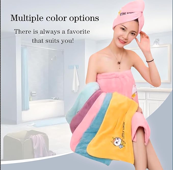 AGKXHDEC 1 Pack Double Layer Microfiber Hair Towel, Hair Turbans for Wet Hair，Pink with Rabbit