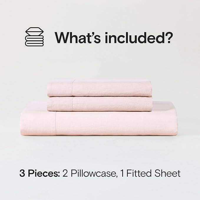 Sijo Stone Washed Organic French Linen Bed Sheet Set, GOTS Certified Organic, Best Cooling Linen Sheet Award by Sleep Foundation, 3 Piece - 2 Pillowcases and 1 Fitted Sheet (Blush, Cal King)