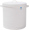 16" x 16" x 18" Extra Large Storage Basket with Lid, Cotton Rope Storage Baskets, Laundry Hamper, Cloth Bin, for Clothes Towels Blankets Pillows Storage in Living Room, Full White Basket with Cover