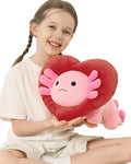 MaoGoLan Valentines Axolotl Plush with Heart-Shaped Hood,Squishy and Soft Salamander Stuffed Animal Throw Pillow,16" Loving Heart Plushie Gift for Valentines Day,Christmas,Anniversary,Mother's Day