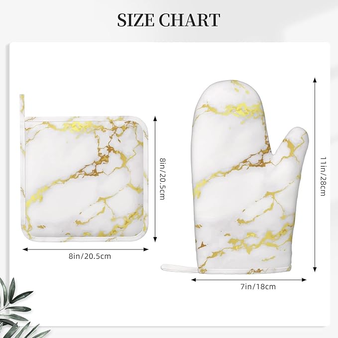 Marble Oven Mitts Pot Holders Set Silicone White Gold Kitchen Gloves Potholders Heat Resistant for Chef Baking Cooking Grilling BBQ 4 Pack Mitt