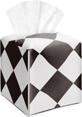 Black and White Checkered Tissue Box Cover Square, Leather Tissue Holder with Bottom Belt, for Nightstands Desks Office Bathroom Car Vanity Home Decor Supplies -005