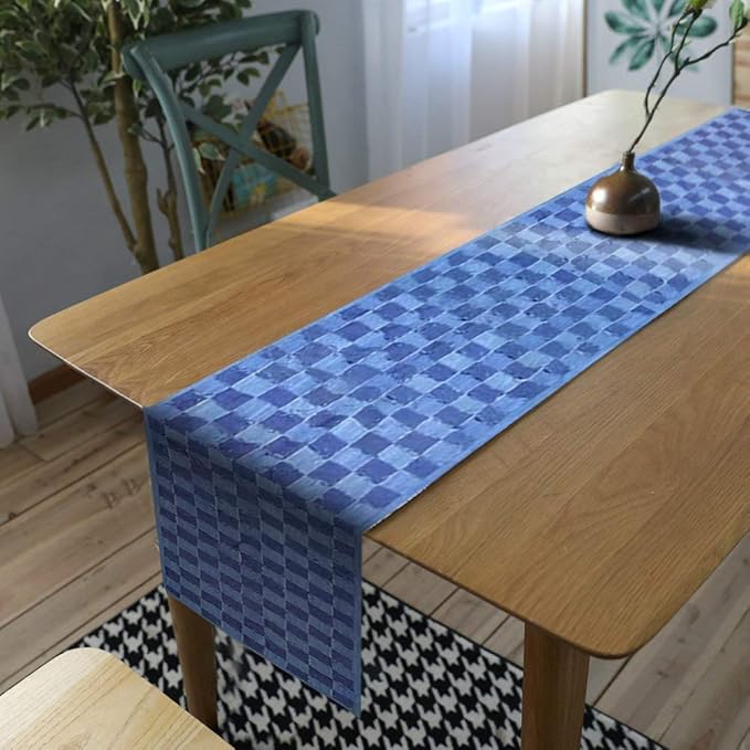 AAYU Denim Table / Bed Runner, Hand Fringed Tape Hand Weaved | 18 Inch X 108 Inch | Premium Quality Denim | Perfect for Wedding, Parties, and Everyday Décor