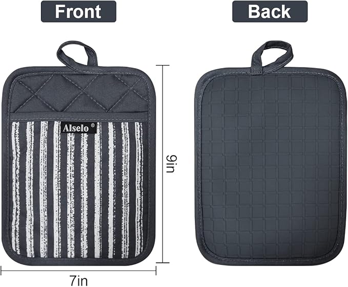 Silicone Pot Holders Set of 3 Heat Resistant & Non Slip Potholders, Professional Oven Hot Pads with Pockets Mitts for Kitchen Cooking Baking Barbecue