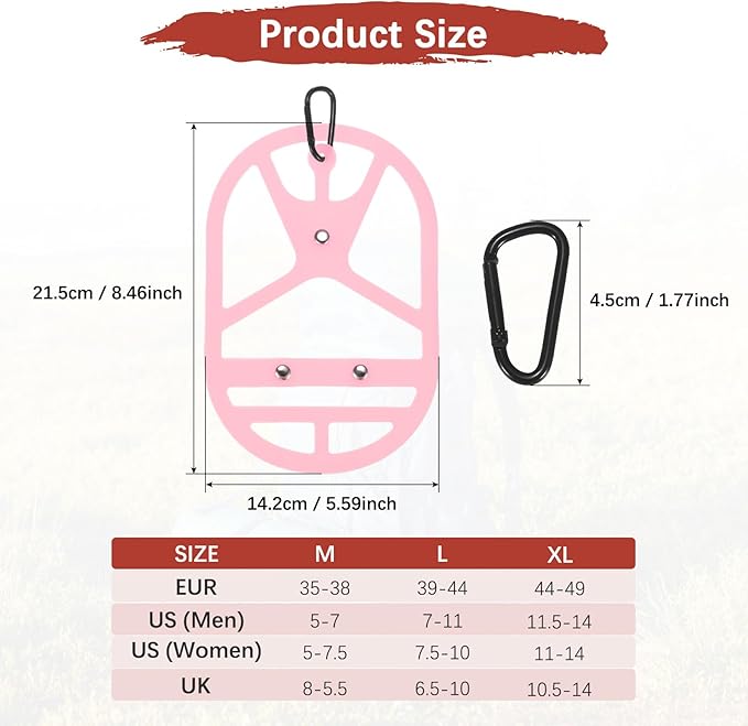 TIXIPEM Shoe Holster for Backpack [1SET] - Elastic Silicone Footwear Holder with Clip Use for Travel & Outdoors & Sports - [Pink-L] Hang Extra Shoes Cleats Boots
