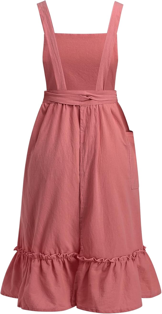 ODIZLI Frill Apron for Women Cotton Cross Back Vintage Ruffle Apron for Garden Cooking Aprons