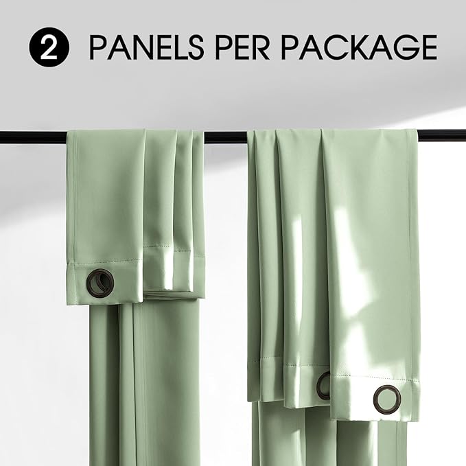 Rutterllow 100% Blackout Curtains 2 Panels, Full Shade 90 Inches Long Complete Drapes for Living Room, Thermal Insulated Bedroom Window Treatment Drapes (Sage Green, 52Wx90L)