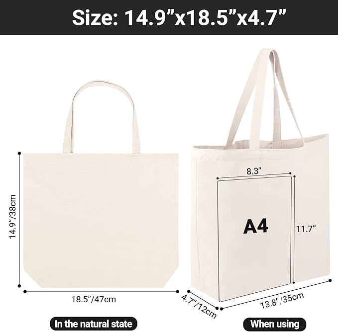 Segarty Blank Canvas Tote Bags, 3 Pack 18x15 Reusable Bags for Women, Durable Shoulder Bag Aesthetic with Natural Cotton Cloth, Canvas Tote for DIY, Gift, Grocery, Beach, Travel