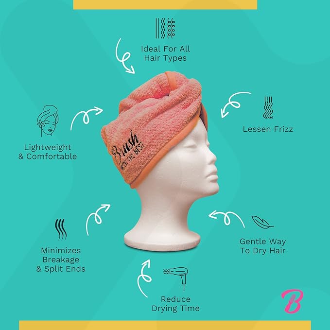 Felicia Leatherwood Microfiber Hair Towel Wrap - Quick Drying, Anti Frizz & Gentle on Hair - Easy to Use, Saves Time, Lightweight & Compact - for Curly, Long & Thick Hair - Men & Women - Watermelon