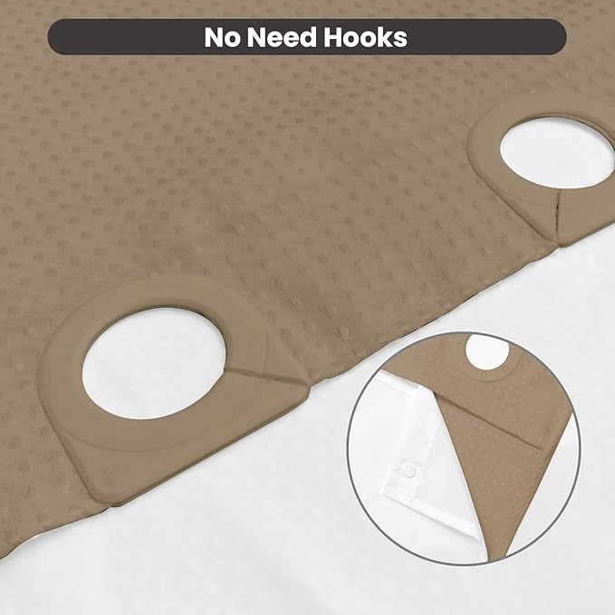 Inhousolu No Hook Waffle Weave Shower Curtain with Removable Snap in Fabric Liner Set for Bathroom, 230 GSM Heavy Duty Weighted Hem, Water Repellent Washable Bath Curtains, 72 x 72 Inch, Beige