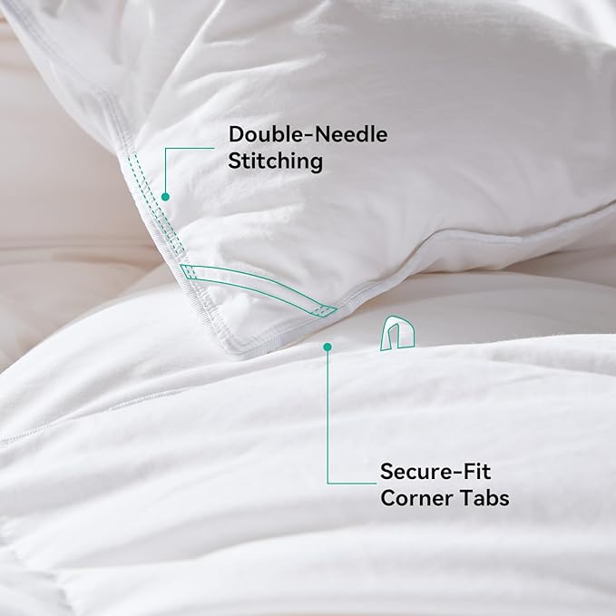 Three Geese Twin Size Goose Feather Down Fiber Comforter - Ultra Soft All-Season Down Duvet Insert Fluffy Baffle Box Design with 8 Corner Loops for Warmth and Softness.