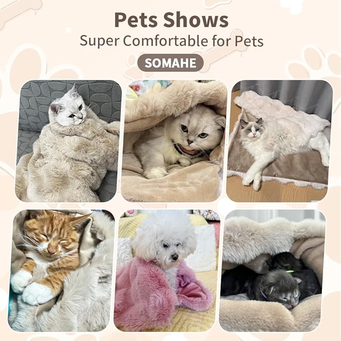 SOMAHE Self-Warming Cat Blanket, Dual-Side Plush Sherpa Throw with Anti-Static, Snuggle Mat for Kittens & Cats, Cozy Bed Topper for Windowsills & Couches, Machine Washable & Dryable, 21x18 Inch Gray