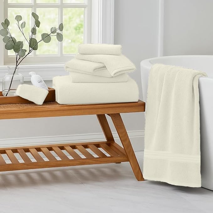 RIVERSIDE Pack of 8 Towels Set, 2 Large Bath, 2 Hand, 4 Face Washcloths, 100% Cotton Hotel Quality, Super Soft, Quick Dry, Highly Absorbent Perfect for Bathroom, Cannoli Cream