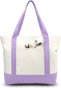 TOPDesign 6-Pack Canvas Tote Bags with an External Pocket, Reusable Grocery Shopping Bags, Top Zipper Closure, Daily Essentials (Lavender/Natural)