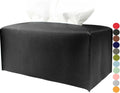 Tissue Box Holder Rectangular Leather – with Bottom Belt [JESMINI, Black] Modern Long PU Leather Rectangle Tissue Box Cover Holder Decorative for Bathroom Vanity Countertop/Night Stands/Office Desk