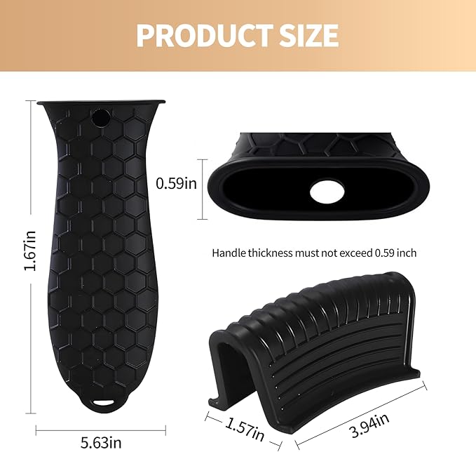 Cast Iron Skillet Handle Covers - 3 Pack Non-Slip Pot Handle Covers Potholder, Heat Resistant Silicone Pan Handle Sleeve for Cast Iron Skillet Metal Pan (Black)