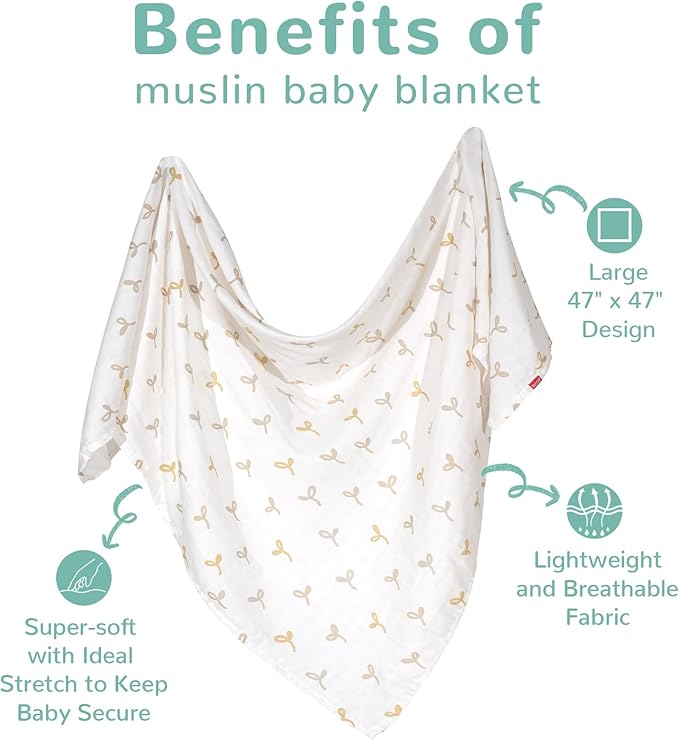 HECCEI Muslin Swaddle Blanket - Baby Muslin Blanket Large Swaddles 47 x 47 inches Breathable & Soft Baby Receiving Blanket Gender Neutral for Newborn Boys Girls, Little Sprouts