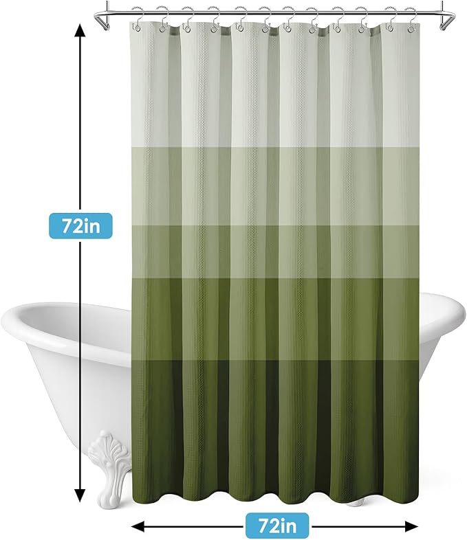 Nesphy Shower Curtain and Liner, Sage Green Ombre Striped 3 in 1 Shower Curtain and PEVA Liner Set with 12 Rust-Resistant Metal Hooks, Waterproof Fabric Shower Curtains for Bathroom, 72 W x 72 H