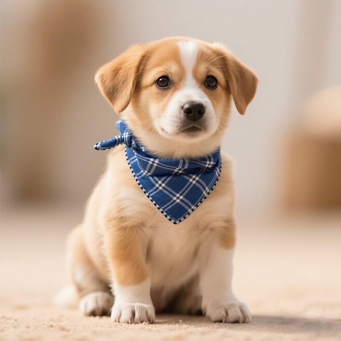 Pemilosci Double Layers Two Tones Dog Cotton Square Bandana Bibs Scarf Kerchief for Small Medium Dogs Boy or Girl - DCB15 B&W