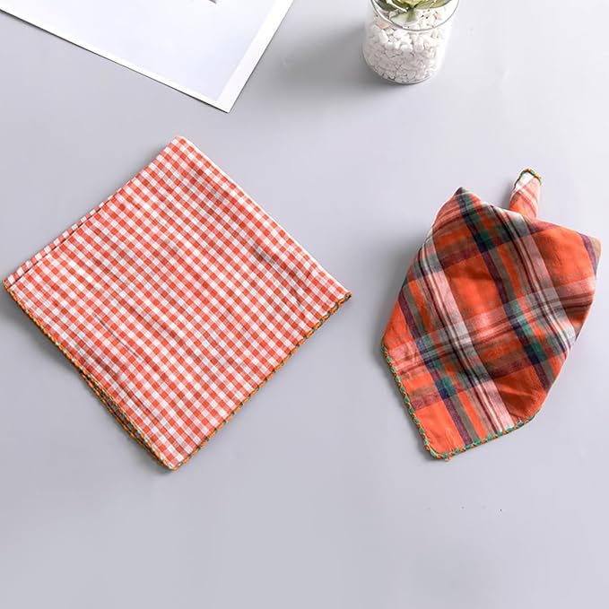 Pemilosci Double Layers Two Tones Dog Cotton Square Bandana Bibs Scarf Kerchief for Small Medium Dogs Boy or Girl - DCB21 O&G