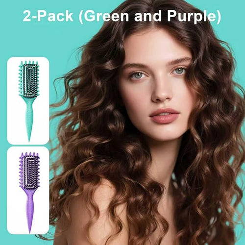 2-Pack Curly Hair Brush, Curl Defining Brush with Soft Boar Bristles Detangling Tangled Glides,Wide-Teeth Design Effortlessly Shaping & Defining Curls,Curling Definer for Wet & Dry Hair (Green Purple)