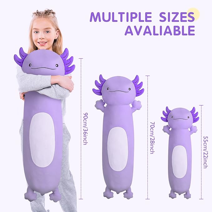 Dalmao 36 inch Cute Giant Purple Axolotl Plush Soft Body Pillow, Large Squishy Plushies Axolotl Stuffed Animals Toy, Gifts for Kids Boys Girls Birthday, Halloween, Christmas