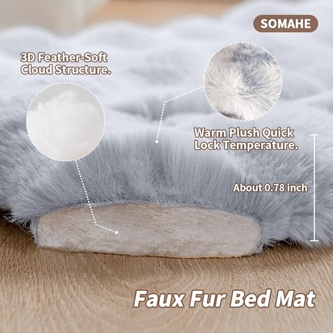 SOMAHE Cat Bed Ultra Soft Plush Machine Washable Pet Mat with Non-Slip Rubber Bottom for Indoor Cats & Dogs Faux Fur Cushion Pad for Floor Couch Carrier for Kittens & Puppies 23 x 15 Inch Medium Blue