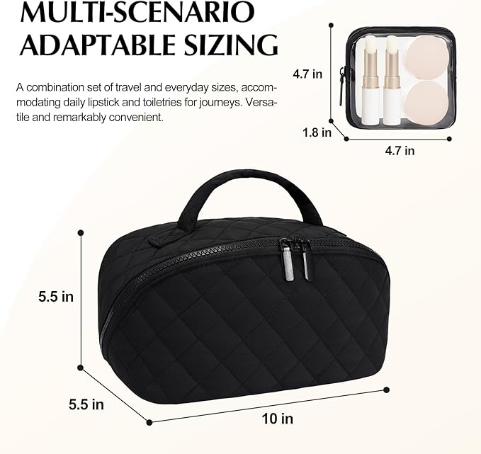 honitty Makeup Bag, Quilted Makeup Bag, Puffy Travel Make up Bags, Cosmetic Organizer Bag, Waterproof Toiletry Bag for Women