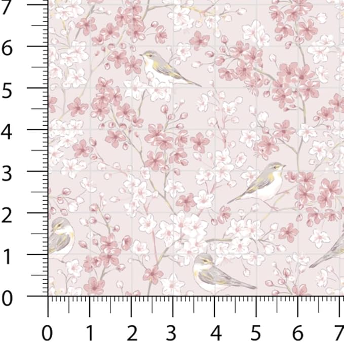 Patchwork Fabric Panel 100x155 cm, 100% Cotton Satin, 6 Coordinated Floral & Bird Patterns, Soft Blue Pink Quilting & Sewing Fabric (Spring Swallows, 6pcs 50x50cm)