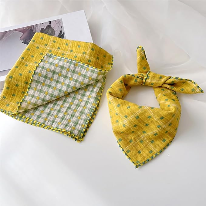 Pemilosci Double Layers Two Tones Dog Cotton Square Bandana Bibs Scarf Kerchief for Small Medium Dogs Boy or Girl - DCB02 Y&G