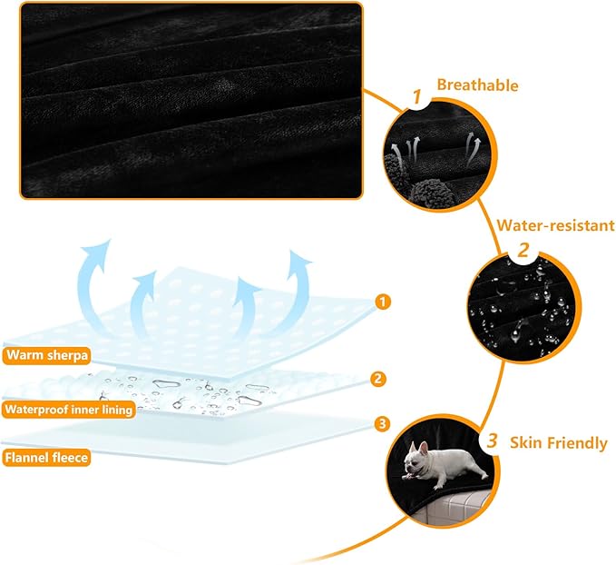 Maidewow Waterproof Dog Blanket for Bed Covers Reversible Big Pet Puppy Blankets Leakproof Sofa Couch Washable Sherpa Fleece Covers Winter Cat for Warm-L-65x57in