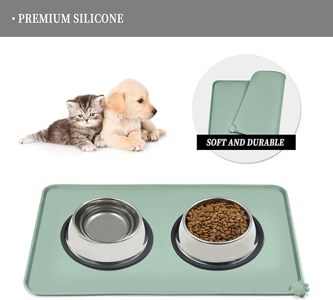 Reopet Waterproof Pet Feeding Mat with High Raised Edges, Heavier and Thicker Placemats for Cat Dog Water Bowl with BPA Free, Dogs Cats Food Mats for Messy Drinkers to Prevent Spill and Protect Floors