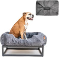FUZI Elevated Dog Bed Medium with Extra Cover, Luxury Raised Dog Beds, Removable and Machine Washable Bed Cover, Indoor/Outdoor Orthopedic Pet Bed, Medium 31.75x23.6x18 Dark Grey and Black Base