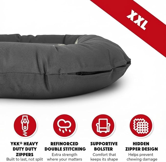 The Dog’s Bed Utility Waterproof Dog Bed, XXL, Grey – Extra Extra Large Outdoor Dog Bed for Giant Breeds, Durable Oxford Fabric, Tough YKK Zippers, Washable Removable Cover